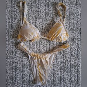 H&M White, Beige & Yellow Pattern Bikini Set